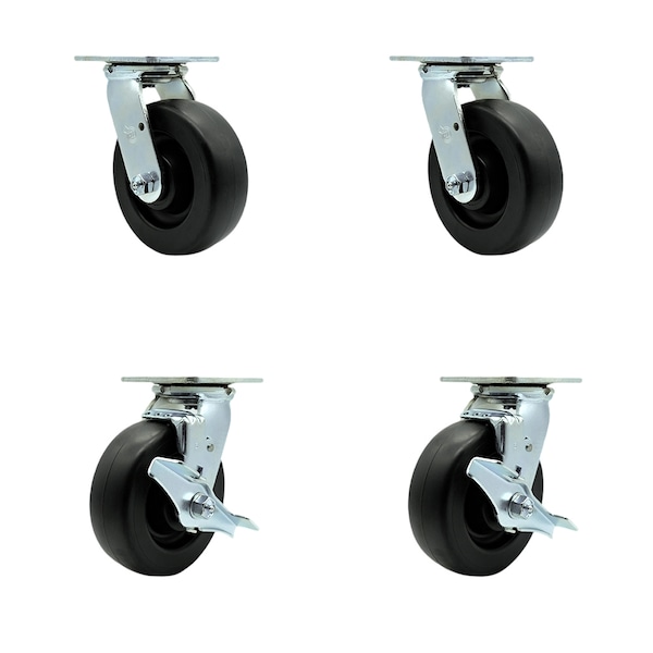 6 Inch Polyolefin Swivel Caster Set with Ball Bearings 2 Brakes